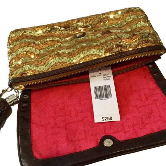 ELAINE TURNER Gold Sequin Evening Clutch Purse Wristlet Incl Mirror NWT - Picture 10 of 12